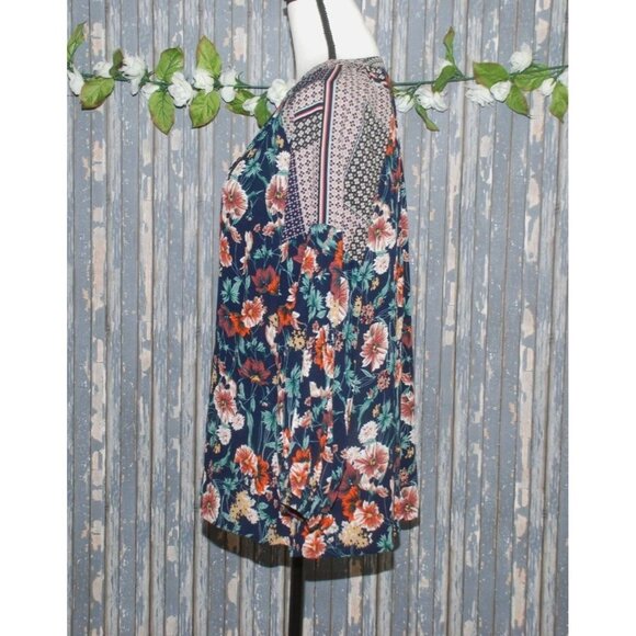 Jodifl Boho Blue Floral Blouse Top Size S V-Neck Long Bubble Sleeves Oversized - Picture 4 of 8